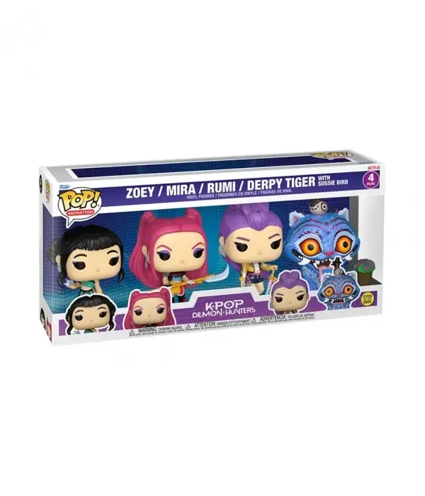 Funko POP! 4 Pack KPOP Demon Hunters Zoey / Mira / Rumi / Derpy Tiger